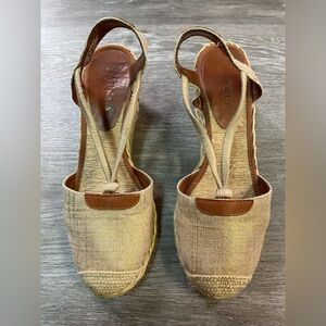 Ralph Lauren Cala Metallic Gold Linen Espadrille Wedges Women’s Size 7B